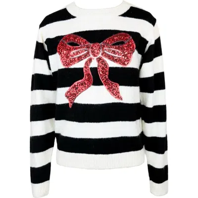 Zunie Kids' Sequin Bow Stripe Sweater In Multi
