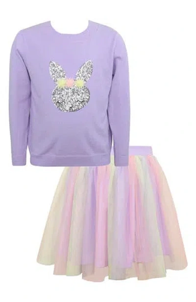 Zunie Kids' Sequin Bunny & Mesh Tutu Skirt Set In Multi