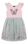 Zunie Kids' Sequin Butterfly Flutter Sleeve Tulle Dress In Pink/mint