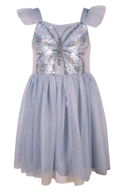 Zunie Kids' Sequin Butterfly Mesh Dress In Blue
