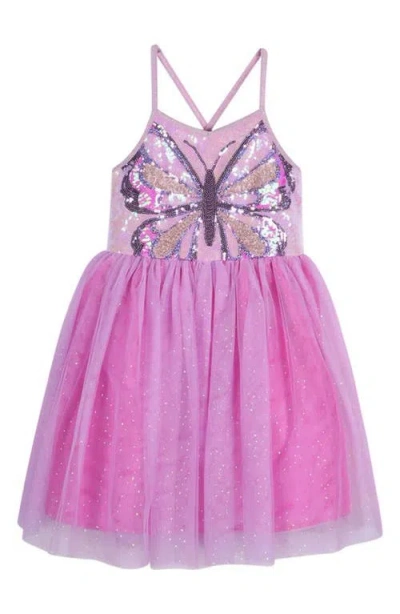 Zunie Kids' Sequin Butterfly Taffeta Dress In Orchid