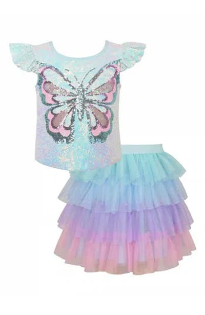 Zunie Kids' Sequin Butterfly Top & Tutu Skirt Set In Multi