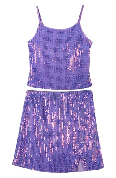 Zunie Kids' Sequin Camisole & Skirt Set In Purple