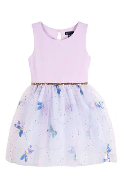 Zunie Kids' Sequin Dragonfly Sleeveless Dress In Lilac/multi