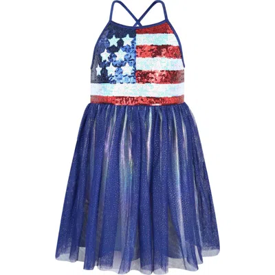 Zunie Kids' Sequin Flag Party Dress In Blue