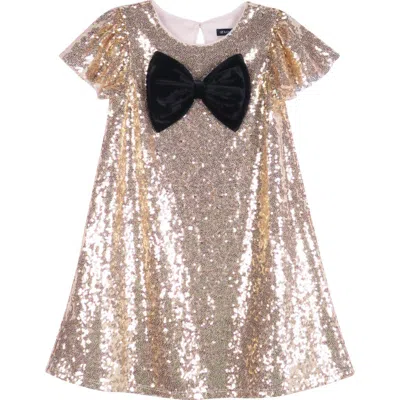 Zunie Kids' Sequin Flutter Sleeve Party Dress In Gold/black
