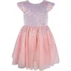 Zunie Kids' Sequin Flutter Sleeve Party Dress In Pink