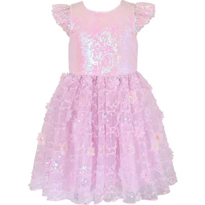 Zunie Kids' Sequin Flutter Sleeve Party Dress In Pink