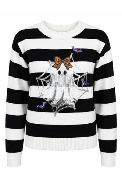 Zunie Kids' Sequin Ghost Sweater In Black