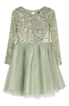 Shop Zunie Kids' Sequin Long Sleeve Party Dress In Sage