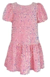 Zunie Kids' Sequin Puff Sleeve Velvet Party Dress In Pink