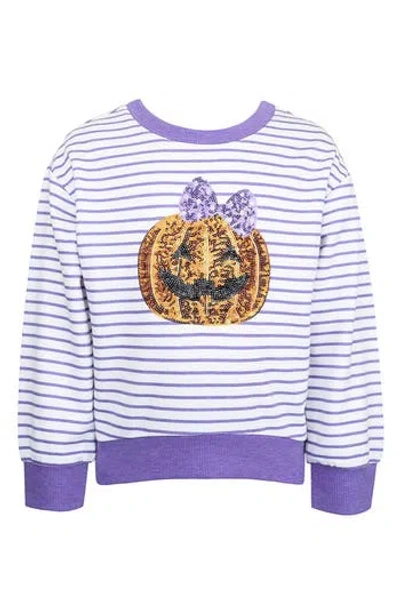 Zunie Kids' Sequin Pumpkin Stripe High-low Sweatshirt In Purple