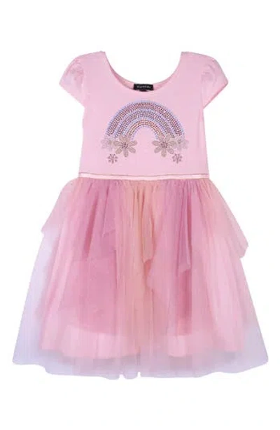 Zunie Kids' Sequin Rainbow Tiered Dress In Pink Multi