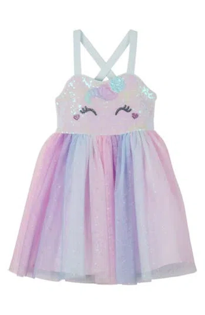 Zunie Kids' Sequin Rainbow Tutu Dress In Aqua/pink/purple Multi