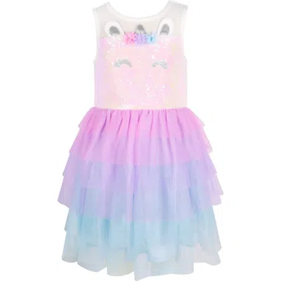 Zunie Kids' Sequin Unicorn Tiered Dress In Blue