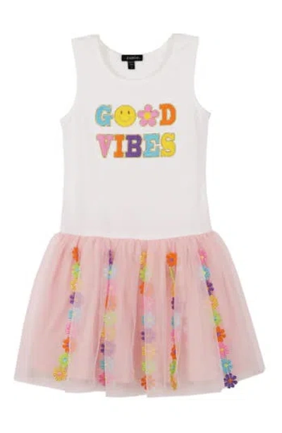 Zunie Kids' Sleeveless Good Vibes Dress In Ivory/blush