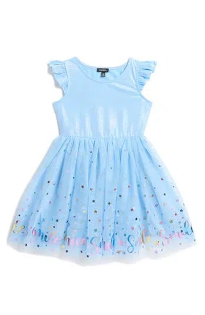Zunie Kids' Smile Foil Flutter Sleeve Mesh Dress In Blue
