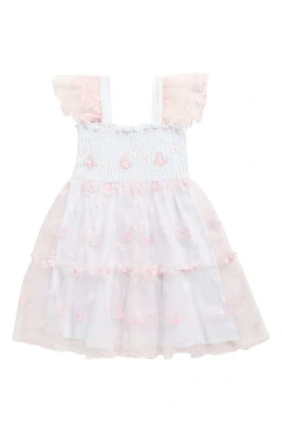 Zunie Kids' Smocked Bodice Dimensional Appliqué Party Dress In Pink