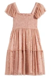 Zunie Kids' Smocked Bodice Sparkle Star Dress In Dusty Rose