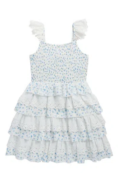 Zunie Kids' Smocked Bodice Tiered Dress In Blue