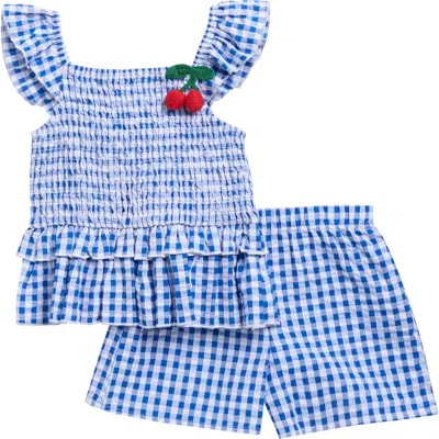 Zunie Kids' Smocked Cherry Top & Shorts Set In Blue