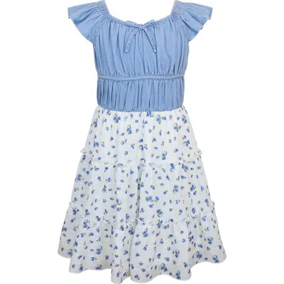 Zunie Kids' Smocked Floral Chiffon Dress In Blue