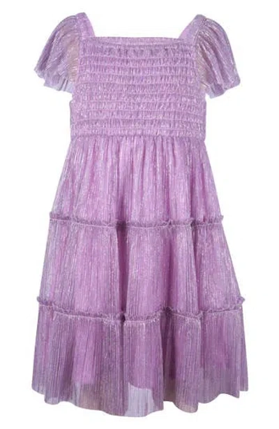 Zunie Kids' Smocked Flutter Sleeve Dress In Purple
