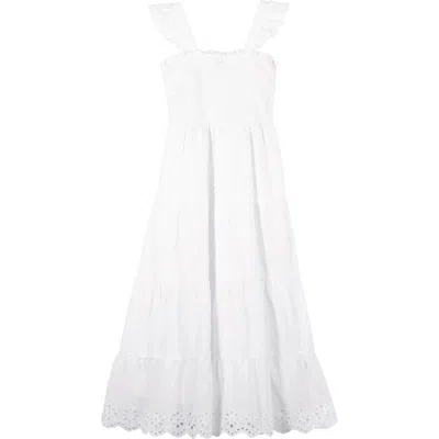 Zunie Kids' Smocked Tiered Maxi Dress In White