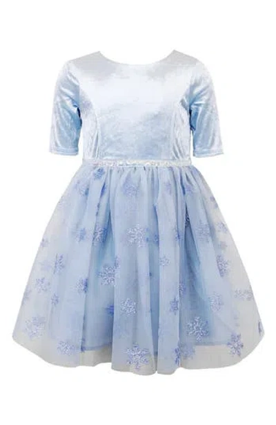 Zunie Kids' Snowflake Velvet Dress In Blue