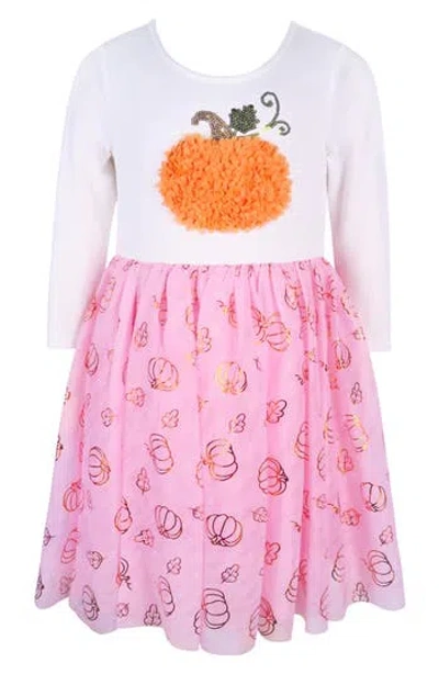 Zunie Kids' Soutache Pumpkin Long Sleeve Tutu Dress In Pink