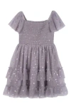 Zunie Kids' Sparkle Flutter Sleeve Mesh Dress In Grey