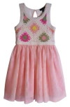Zunie Kids' Square Open Knit Mesh Tutu Dress In Peach Multi