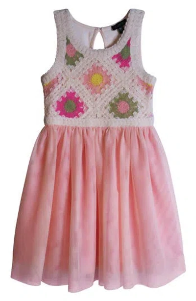 Zunie Kids' Square Open Knit Mesh Tutu Dress In Peach Multi