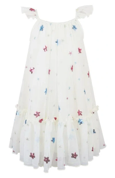 Zunie Kids' Star Sequin Mesh Party Dress In White