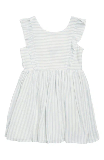 Zunie Kids' Stripe Ruffle Sleeve Dress In Blue/white