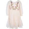 Zunie Kids' Three Quarter Sleeve Embroidered Dress In Neutral