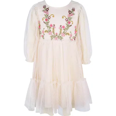 Zunie Kids' Three Quarter Sleeve Embroidered Dress In Neutral