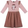 Shop Zunie Kids' Three-quarter Sleeve Mixed Media Dress In Pink