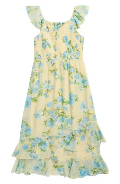 Zunie Kids' Tiered Chiffon Maxi Dress In Green