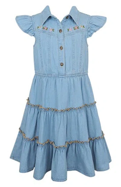 Zunie Kids' Tiered Denim Dress In Blue