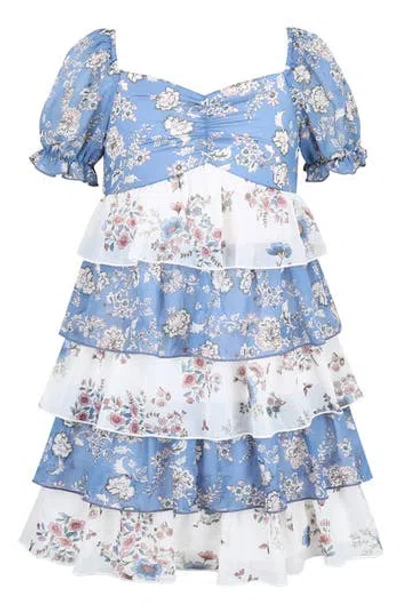 Zunie Kids' Tiered Floral Dress In Blue