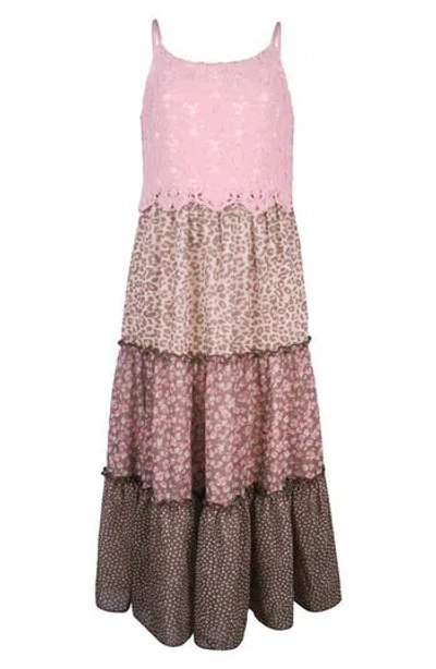 Zunie Kids' Tiered Lace Print Dress In Multi