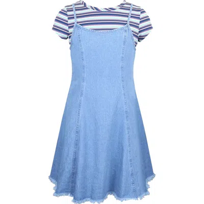 Zunie Kids' T-shirt & Denim Dress Set In Blue