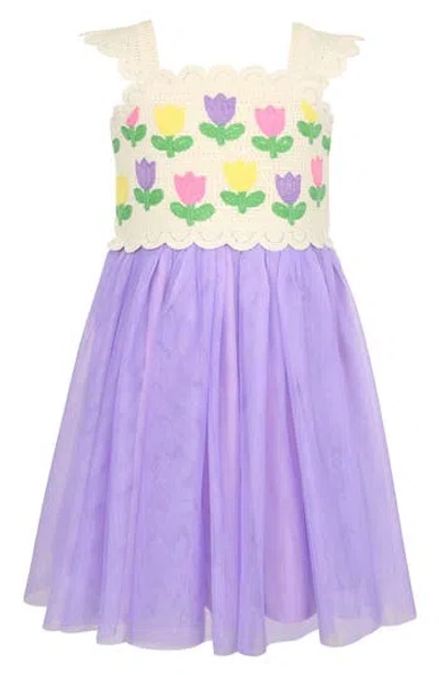 Zunie Kids' Tulip Crochet Dress In Purple