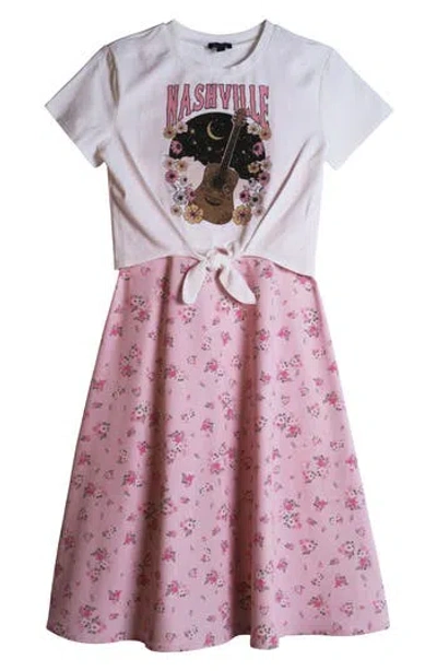Zunie Kids' Twofer T-shirt Dress In Coral Blush