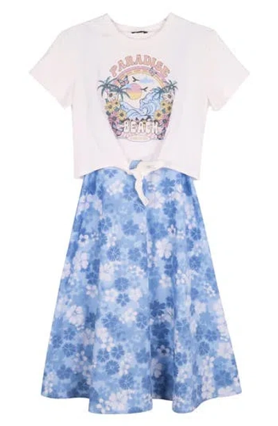Zunie Kids' Twofer T-shirt Dress In Ivory/blue