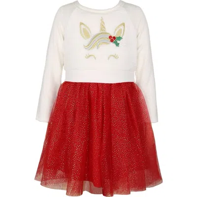Zunie Kids' Unicorn Embroidered Long Sleeve Plissé Dress In Multi