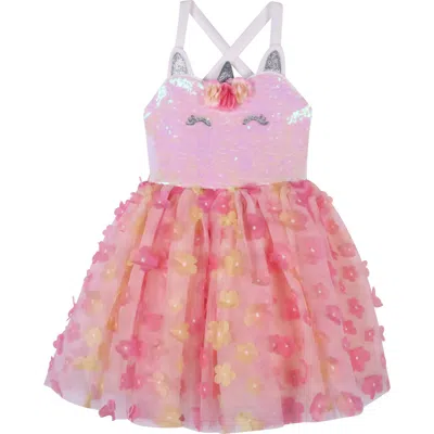 Zunie Kids' Unicorn Sequin Bodice Party Dress In Peach Multi