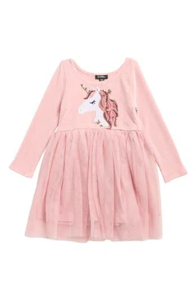 Zunie Kids' Unicorn Sequin Embroidered Mesh Dress In Brown