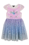 ZUNIE ZUNIE KIDS' UNICORN SEQUIN STAR MESH PARTY DRESS